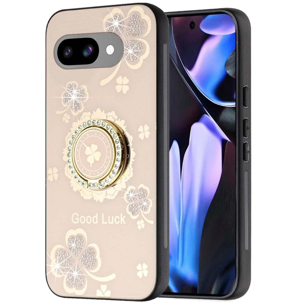 For Google Pixel 9A Diamonds 3D Fashion Bling Sparkly Glitter Ornaments Engraving Hybrid with Ring Stand Case Cover