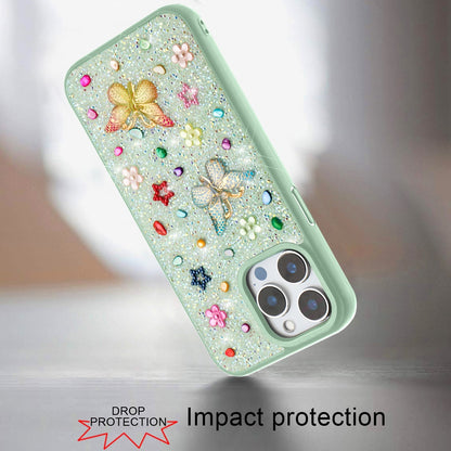 For Apple iPhone 16 Pro (6.3") Diamond Butterfly 3D Glitter Bling Design, Slim Hybrid Sparkle Protective Cover TPU for Women Girls Case Cover