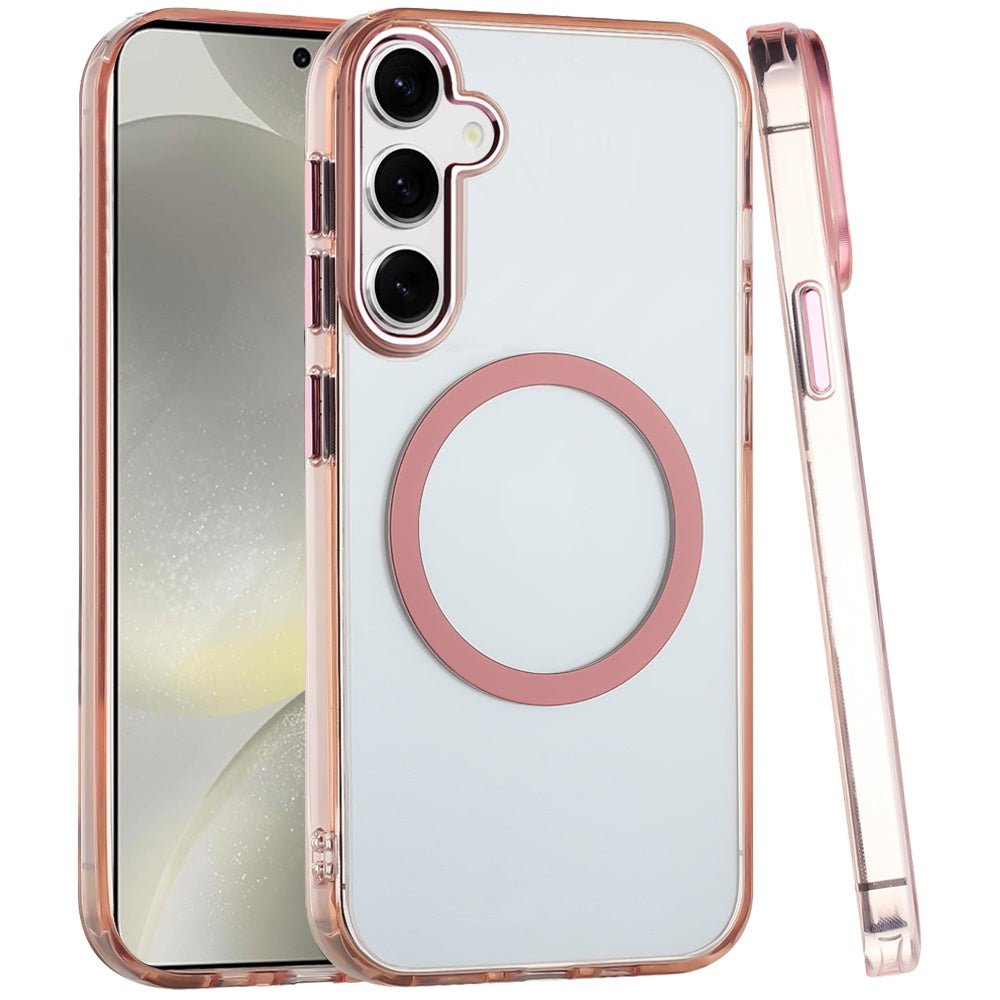 For Samsung Galaxy S25+ /S25 Plus /S24+ Plus Transparent Back Hybrid Case - Magnetic Circle, Color Frame, Metal Buttons, MagSafe Compatible Case Cover