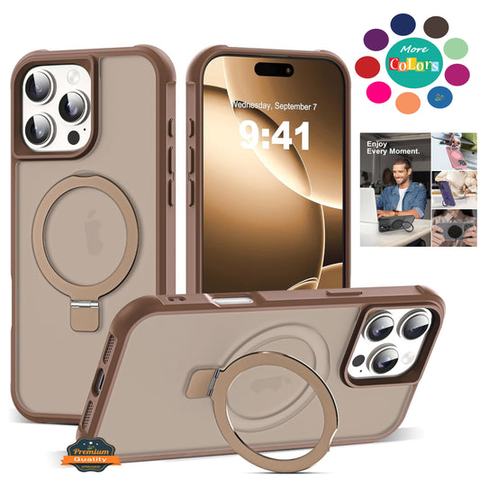 For Apple iPhone 17 Pro Translucent Matte Finish, MagSafe Compatible, Built-in Ring Stand, Shockproof Protective Back Case Cover