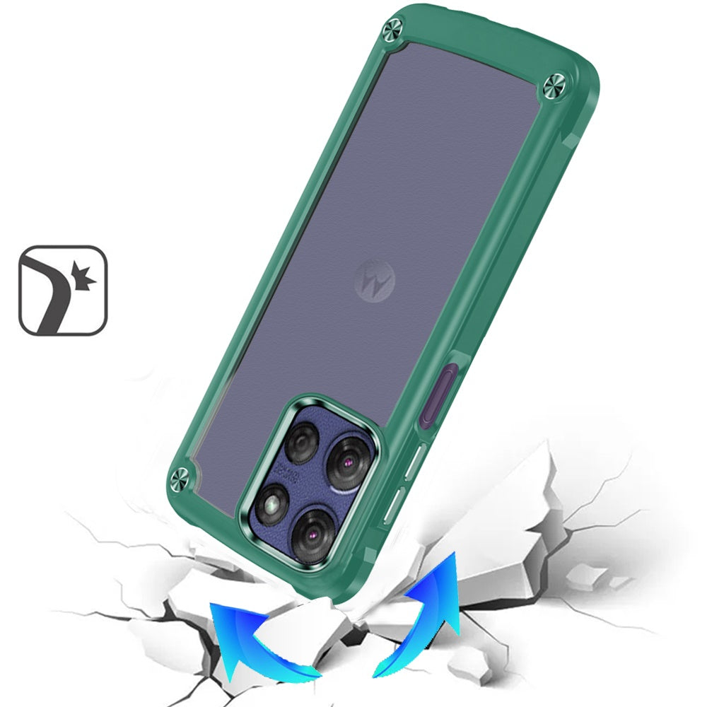 For Motorola Moto G Stylus 5G 2025 Hybrid Transparent Rubber with Metal Buttons & Camera Edges Hard TPU Corner Frame Bumper Case Cover