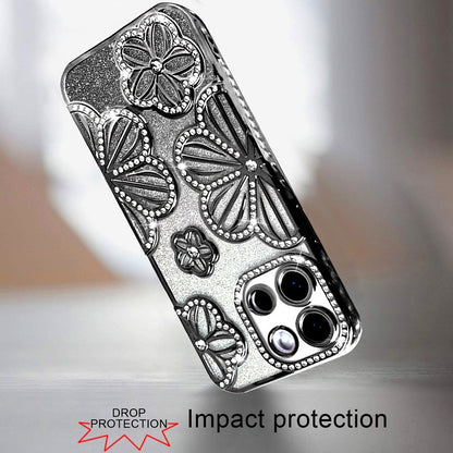For Apple iPhone 16e Luxury Flower Design Sparkle Glitter Diamond Rhinestone Shimmer Bling Plating Thick TPU Hard PC Case Cover