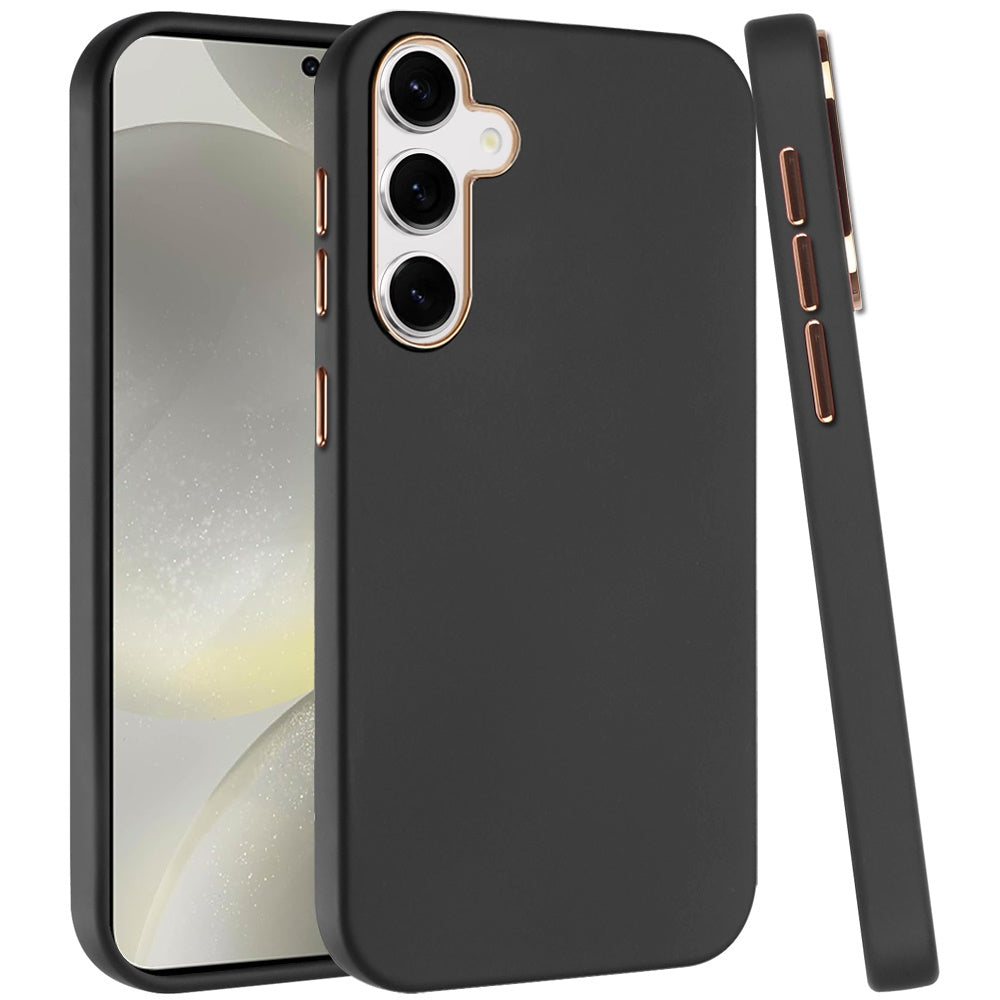 For Samsung Galaxy S25+ /S25 Plus /S24+ Plus Slim Classic Hybrid Around Rubber Gummy Gel Slick Hard PC Silicone TPU Chromed Button Case Cover