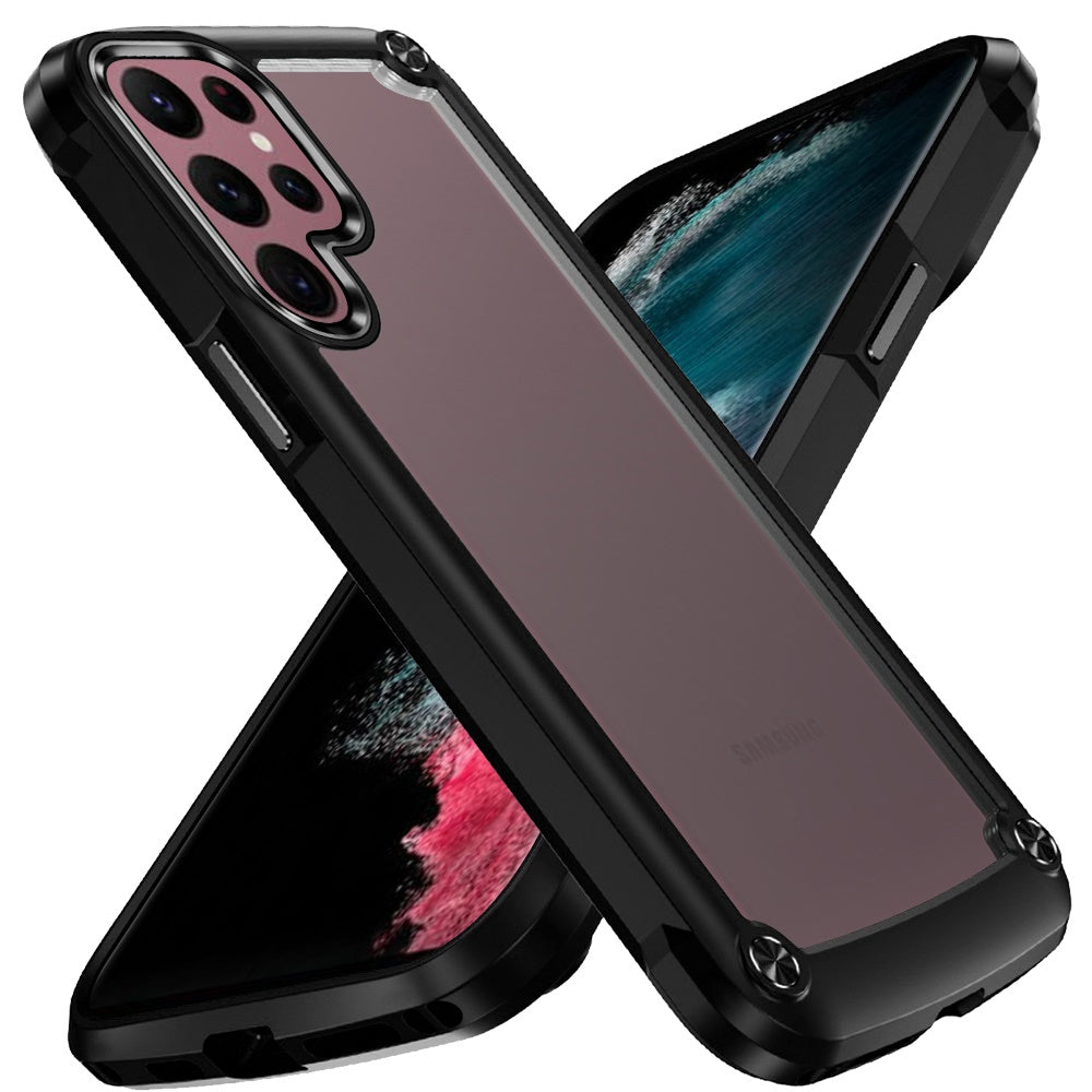 For Samsung Galaxy A06 Hybrid Transparent Rubber with Metal Buttons & Camera Edges Hard TPU Corner Bumper Case Cover
