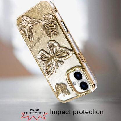 For Apple iPhone 16 (6.1" ) Luxury Butterfly Sparkle Glitter Diamond Crystal Rhinestone Shimmer Bling Plating Thick TPU Hard PC Case Cover