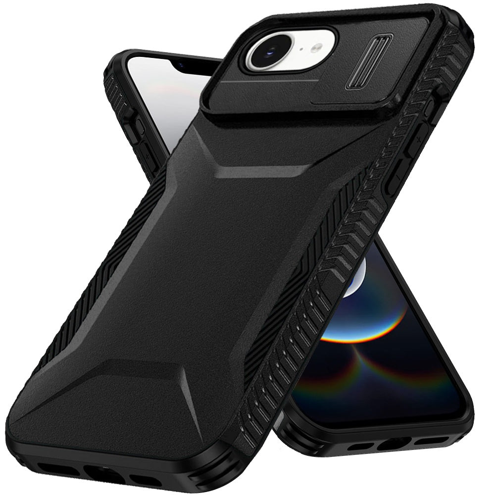 For Apple iPhone 16e Slim Fit Shockproof Hybrid with Slide Camera Window Covering, Rugged Tpu Silicone Hard PC Bumper Case Cover