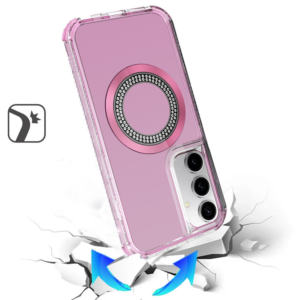 For Samsung Galaxy S25+ /S25 Plus /S24+ Plus Magnetic Circle Compatible with Magsafe, Hybrid Chrome 3in1 Transparent Shockproof TPU Bumper Case Cover