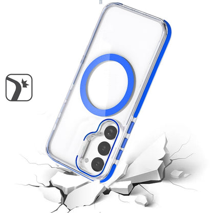 For Samsung Galaxy S22 Hybrid Clear Invisible Camera Bracket Stand [With Magsafe Magnetic Circle] Shockproof Color Frame Case Cover Blue