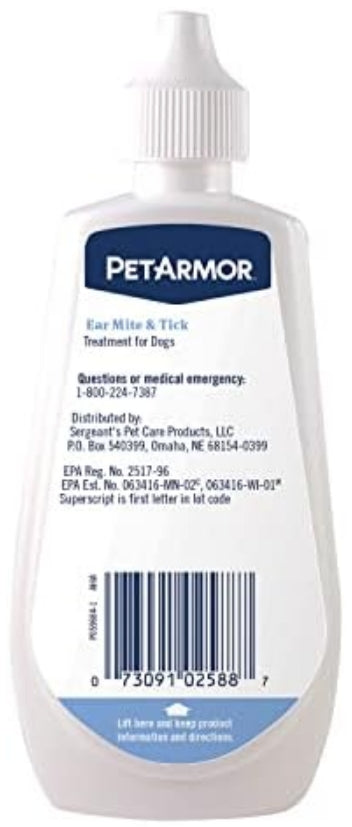 PetArmor Ear Mite and Tick Treatment for Dogs [Dog Supplies] 3 oz