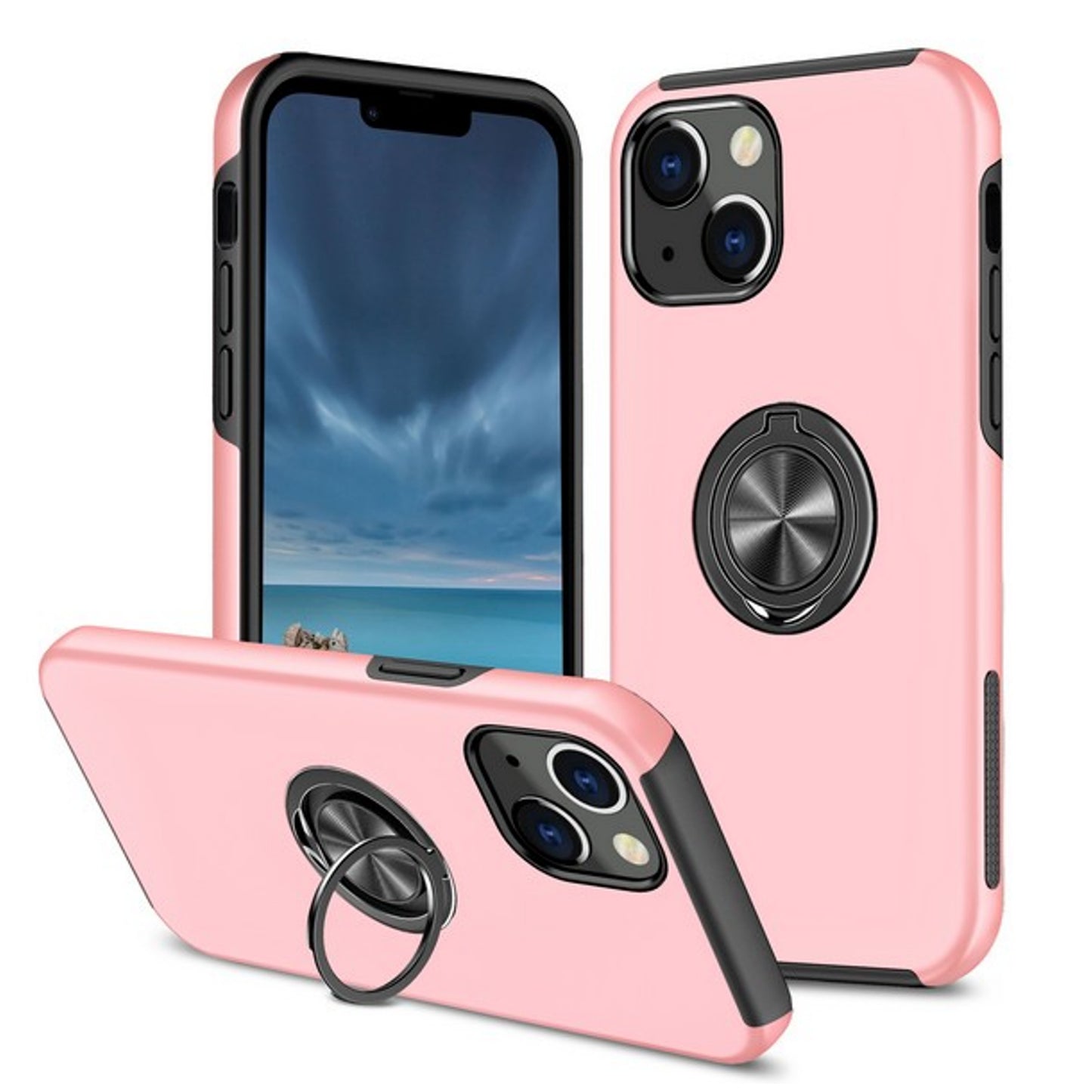 For Gabb Phone 4 Pro Military Grade Hybrid Case with Flat Metal Ring 360° Rotation Kickstand, Slim Fit Back Hard PC Case Cover Pink