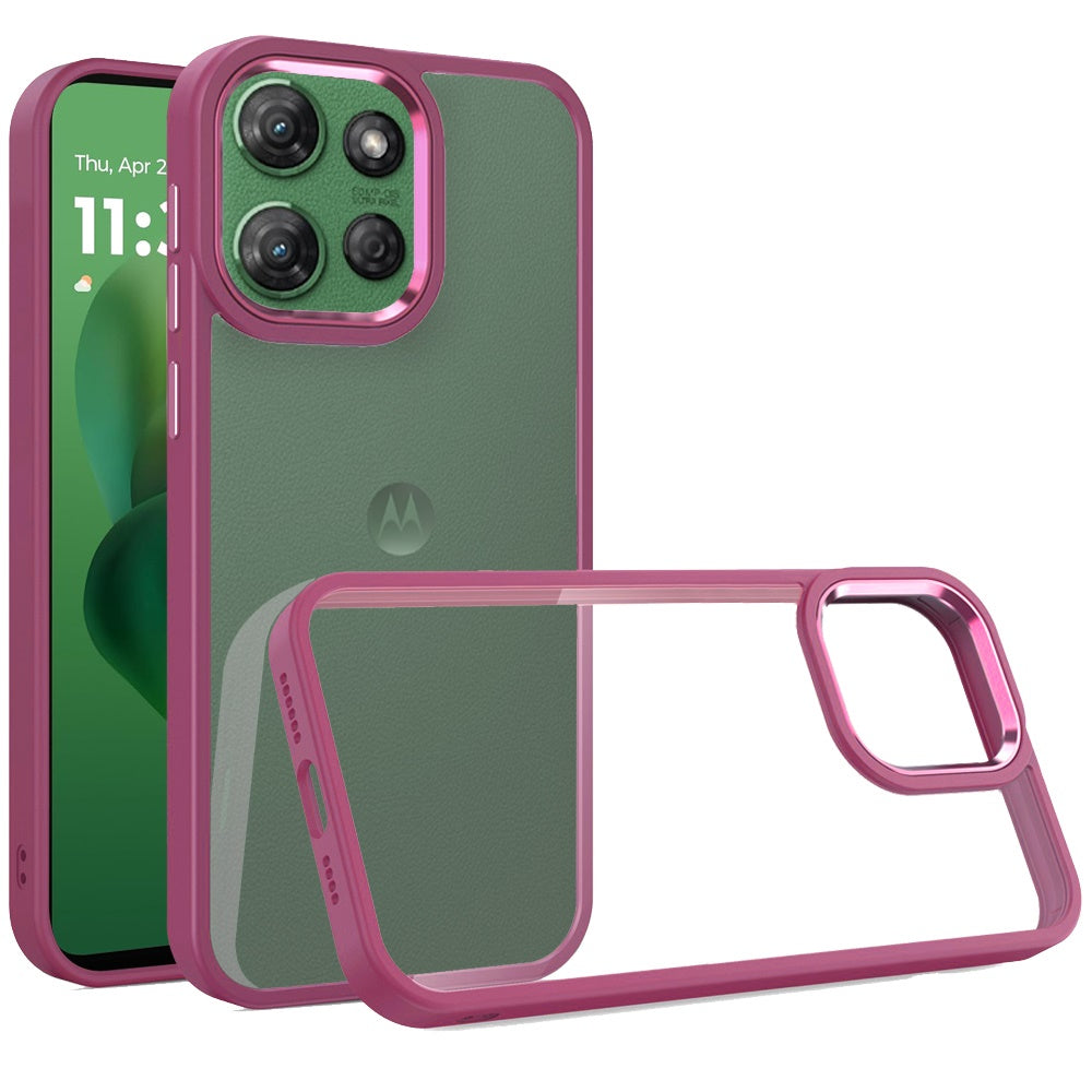For Motorola Edge 2025 Slim Fit Hybrid Transparent Thick Acrylic with Metal Buttons Frame Protective Hard PC + TPU Shockproof Case Cover