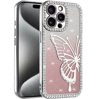 For Samsung Galaxy A16 5G Butterfly Glitter Diamond Shimmer Hybrid Slim & Stylish Electroplated Sparkly Bling Shockproof TPU Protective Case Cover