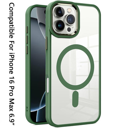 For Apple iPhone 16 Pro Max (6.9") MagSafe Compatible Transparent Greatest Clear Acrylic with Color Frame Thick Hybrid TPU Hard Case Cover