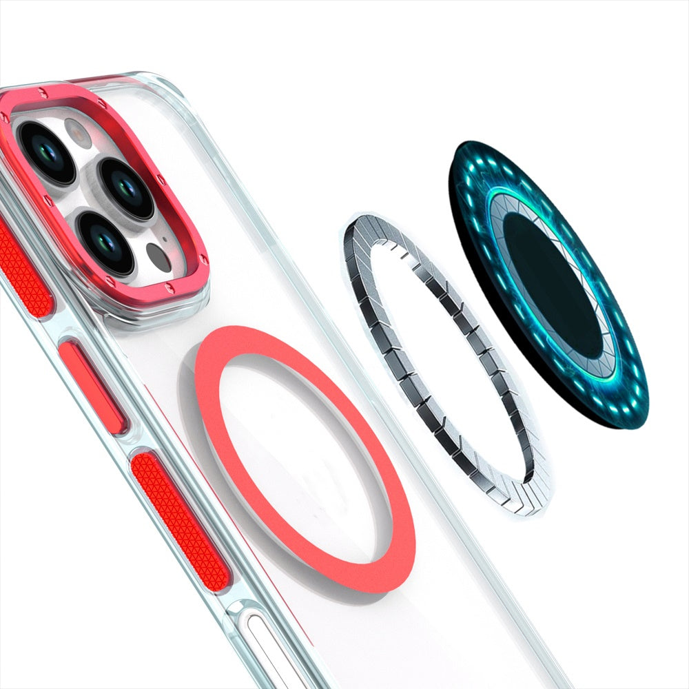 For Apple iPhone 16 Pro (6.3") Transparent back with Colorful Frame Strong Magnetic Circle [Compatible with Magsafe] Slim Shockproof Case Cover