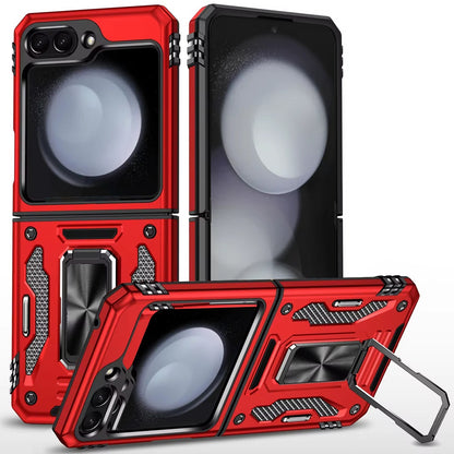 For Samsung Galaxy Z Flip 7 FE Tough Hybrid Case with Movable Camera Window & Metal Ring Stand Shockproof Case Cover