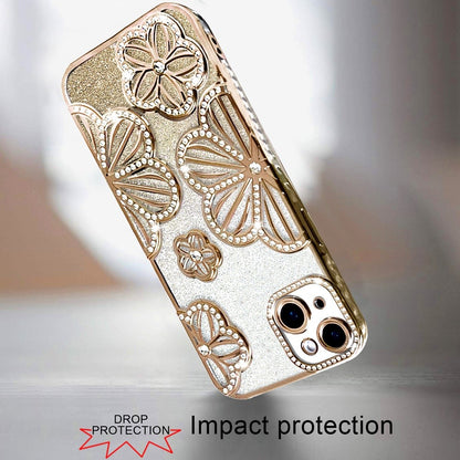 For Apple iPhone XR Luxury Floral Design Sparkle Glitter Diamond Crystal Rhinestone Shimmer Bling Plating Thick TPU Hard PC Case Cover