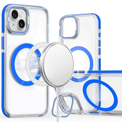 For Apple iPhone 15 Hybrid Clear Back Case with Invisible Camera Bracket Stand, MagSafe Magnetic Circle, Shockproof Color Frame Case Cover