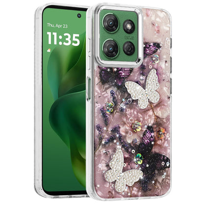 For Motorola Moto G Stylus 5G 2025 Epoxy Glitter Flowers Bling 3D Butterfly Fashion TPU Hybrid with Shockproof Protection Case Cover