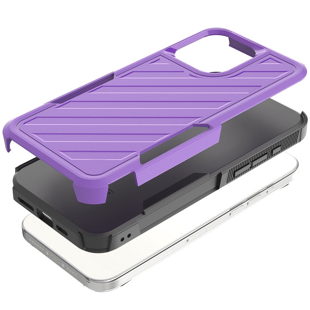 For Apple iPhone 16e Hybrid lined shockproof dual layer Rugged 2in1 Hard PC & Silicone TPU Non Slip Textured Tough Armor Case Cover Purple