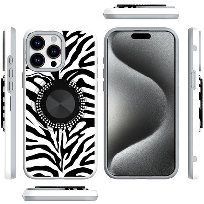 For Apple iPhone 15 Pro Max Pattern Design Hybrid with Invisible Ring Stand & Magnetic Back, Shockproof Protective Grip Case Cover