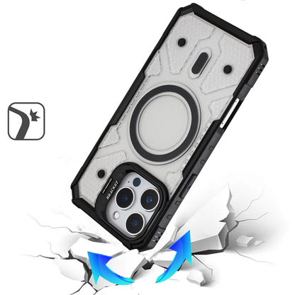 For Apple iPhone 16 Pro Max Transparent Tough Dotted Magnetic Case with Camera Stand & Hybrid Grip Shockproof Case Cover