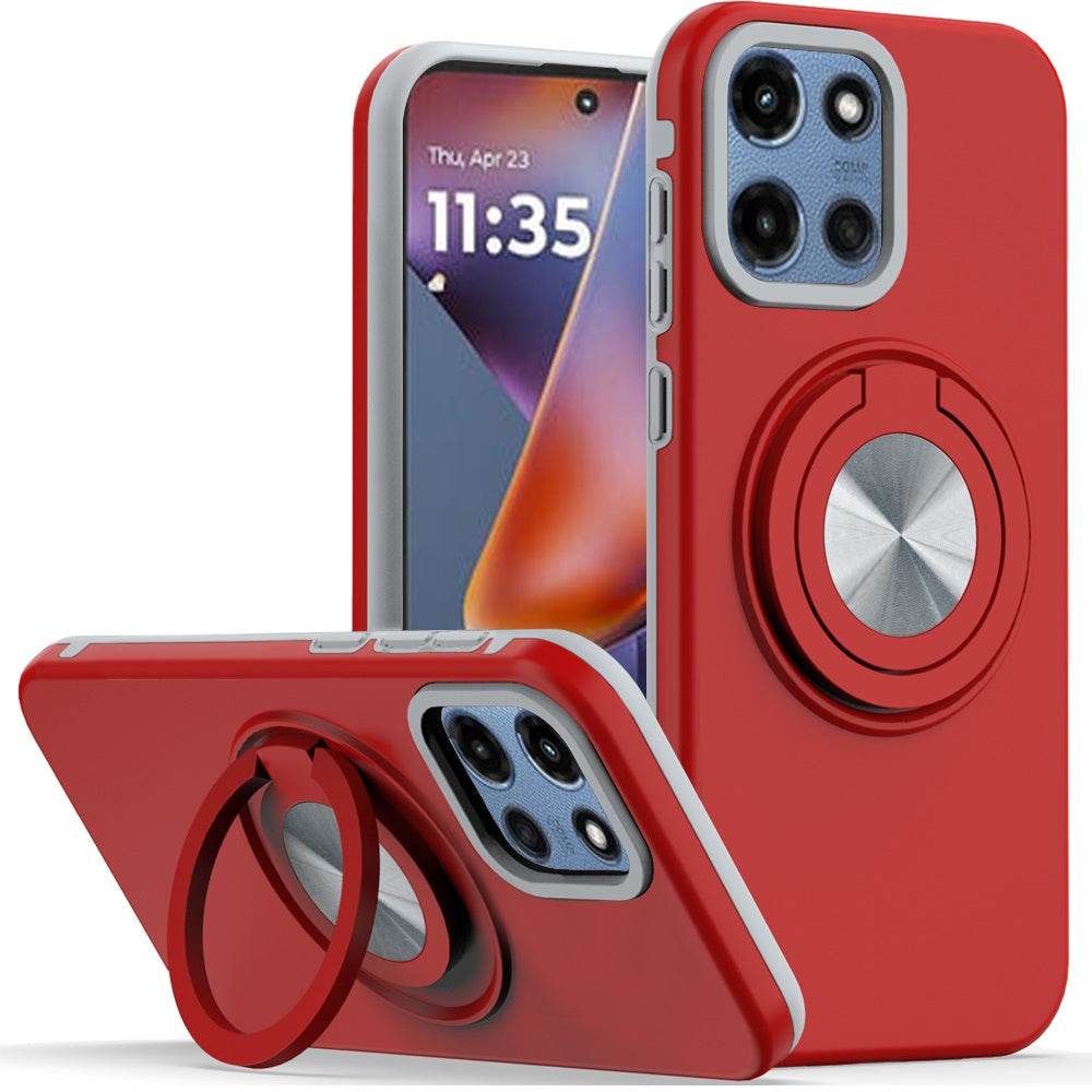For Motorola Moto G 5G 2025 Metal Matte Hybrid with Invisible Rotational Ring Stand, Car Mount Friendly, Military Grade Slim Fit Sturdy Case Cover