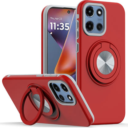 For Motorola Moto G 5G 2025 Metal Matte Hybrid with Invisible Rotational Ring Stand, Car Mount Friendly, Military Grade Slim Fit Sturdy Case Cover