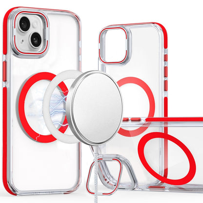 For Apple iPhone 15 Hybrid Clear Back Case with Invisible Camera Bracket Stand, MagSafe Magnetic Circle, Shockproof Color Frame Case Cover