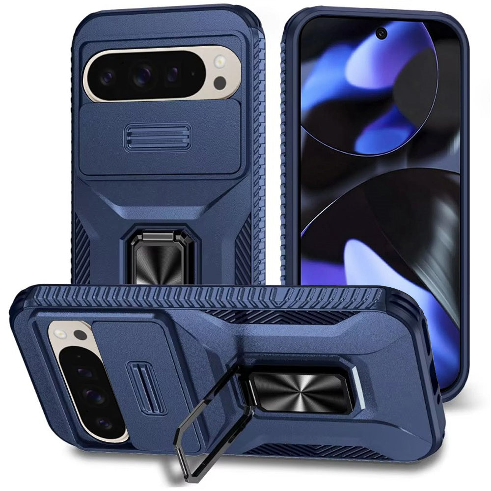 For Google Pixel 10 Pro XL Case, Camera Cover with Magnetic Rotation Ring Stand, Military Grade Hybrid Hard TPU Shockproof Case Cover