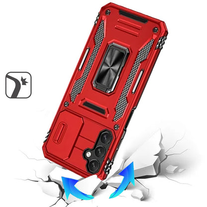 For Samsung Galaxy A17 5G Tough Hybrid Case with Movable Camera Window & Metal Ring Stand Shockproof Case Cover