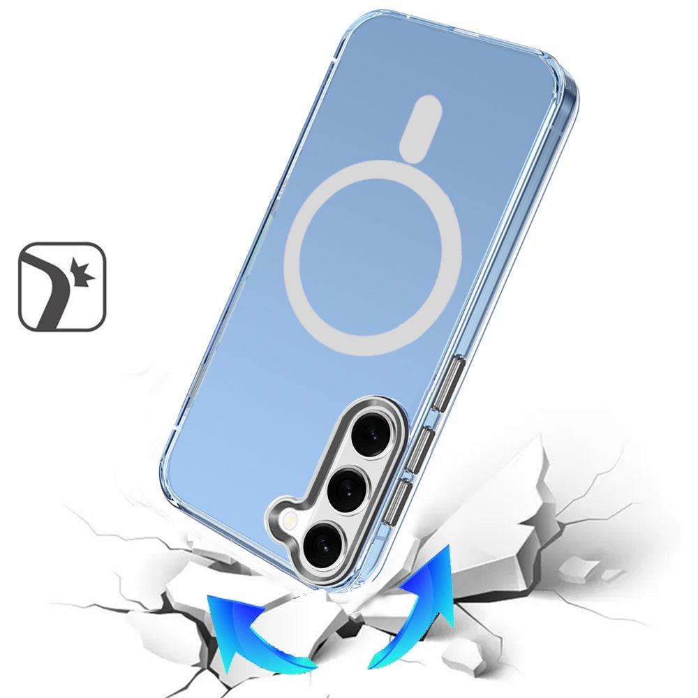 For Samsung Galaxy S22 5G Clear Transparent Case Matching Circle Design, Hybrid TPU Hard Shell, Support Magsafe Charger Case Cover Black