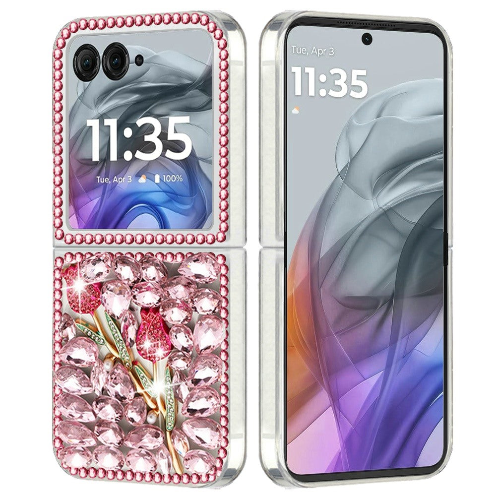 For Motorola Razr 2024 Bling Crystal 3D Full Diamonds Luxury Sparkle Glitter Rhinestone Hybrid Protective Case Cover