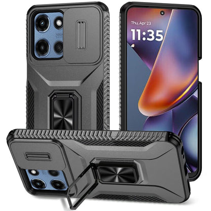 For Motorola Moto G 5G 2025 Case, Camera Cover with Magnetic Rotation Ring Stand, Military Grade Hybrid Hard TPU Shockproof Case Cover