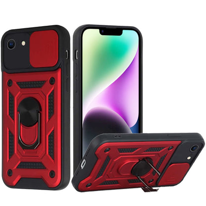 For Apple iPhone 16e Hybrid Case with Slide Camera Lens Cover, Ring Kickstand, Heavy-Duty Dual Layer TPU, Fit Magnet Car Mount Case Cover