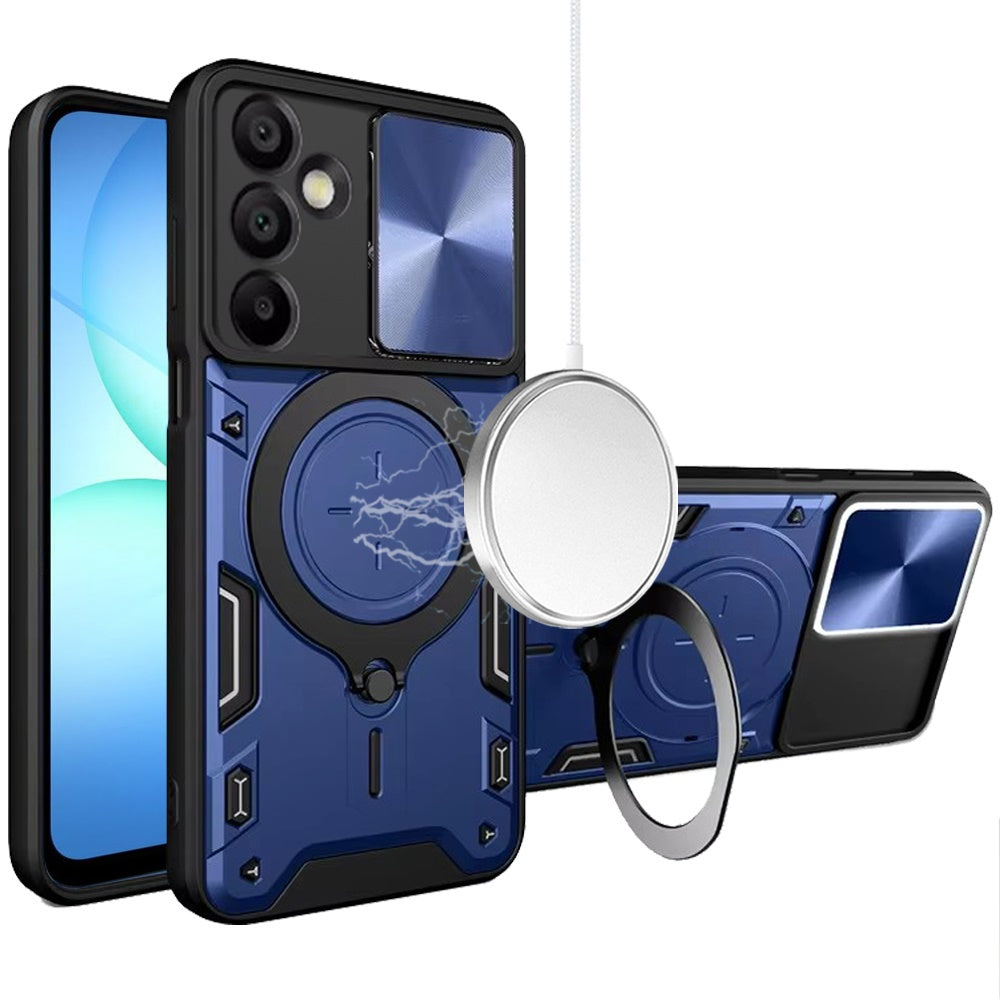 For Samsung Galaxy A17 5G Hybrid Magnetic 360° Ring Kickstand, MagSafe Compatible, Durable Full Camera Lens Protection Case Cover