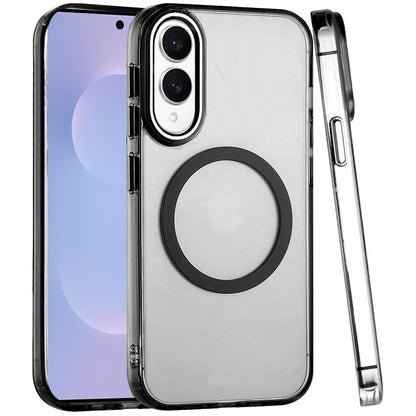 For Samsung Galaxy S25 EDGE Transparent Back Hybrid Case - Magnetic Circle, Color Frame, Metal Buttons, MagSafe Compatible Case Cover