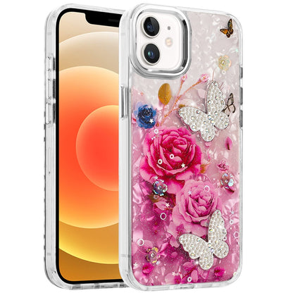 For Samsung Galaxy A17 5G Epoxy Glitter Flowers Bling 3D Butterfly Fashion TPU Hybrid with Shockproof Protection Case Cover