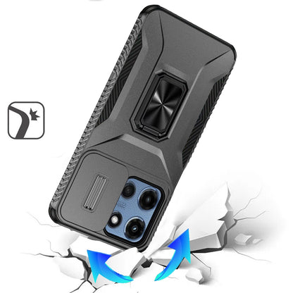 For Motorola Moto G 5G 2025 Case, Camera Cover with Magnetic Rotation Ring Stand, Military Grade Hybrid Hard TPU Shockproof Case Cover