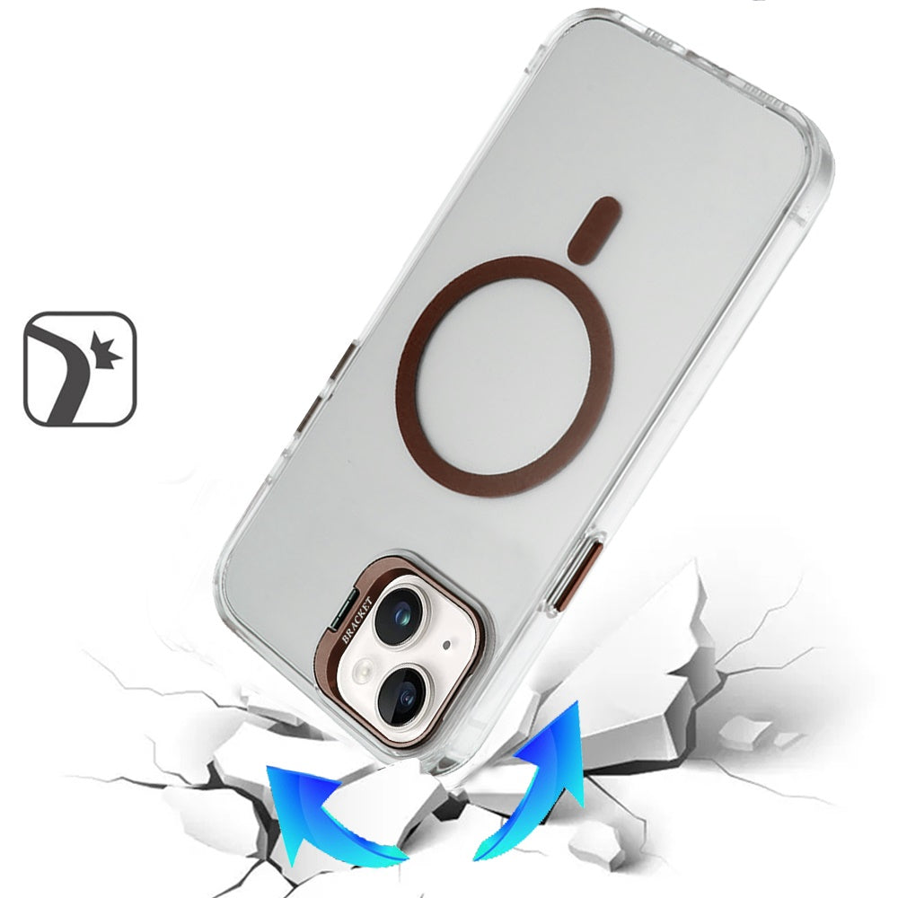 For Apple iPhone 16 Pro Max Transparent Hybrid Magnetic Circle with Camera Lens Kickstand, Shockproof Slim TPU PC Case Cover