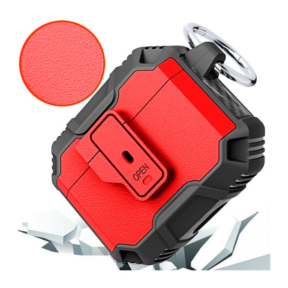 For Airpods Pro 3 (2025) Heavy Duty Hybrid Shockproof Case Hard PC Rubber TPU Cover with Open Button & Metal Hook Case Cover Red