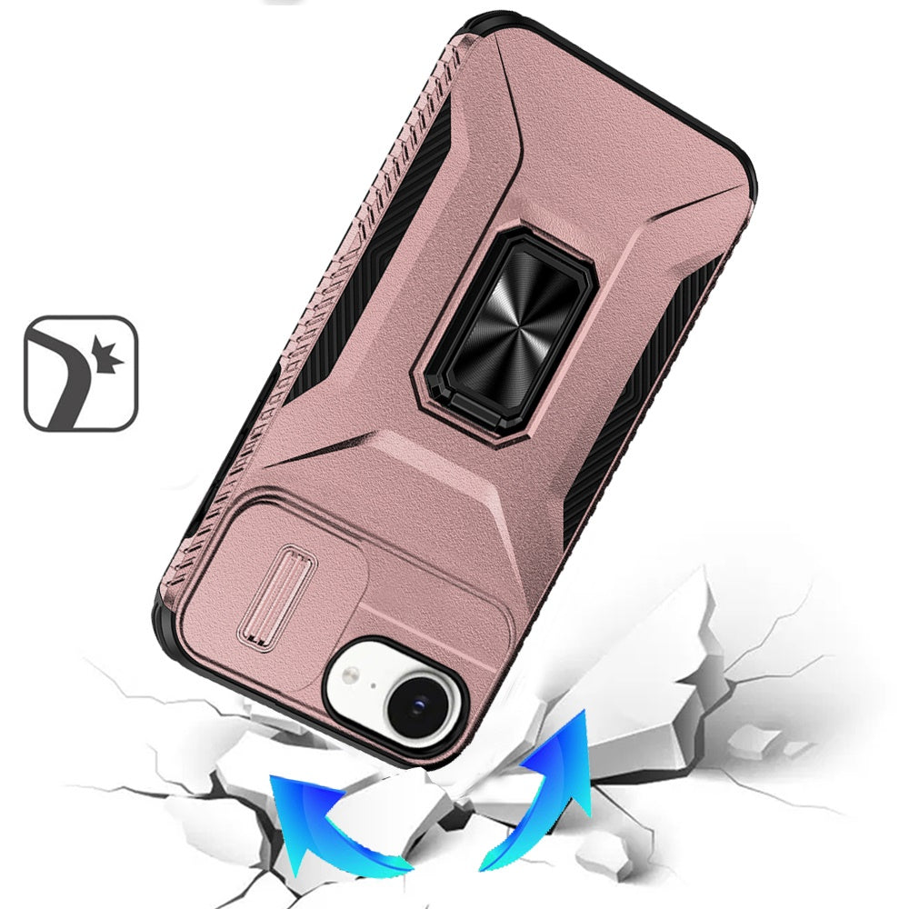 For Motorola Moto G Stylus 5G 2025 Case, Camera Cover with Magnetic Rotation Ring Stand, Military Grade Hybrid Hard TPU Shockproof Case Cover Rose Gold