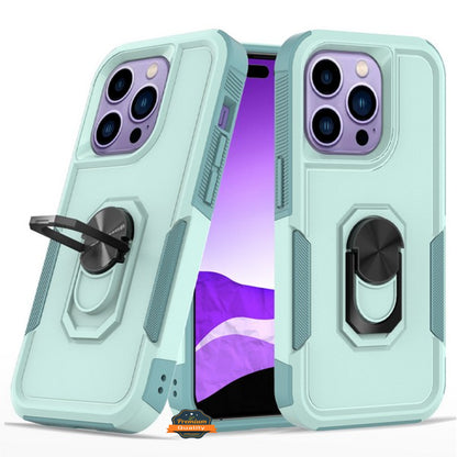 For Apple iPhone 15 Plus (6.7") Heavy Duty Hybrid Rugged 2in1 Shockproof Protective with Magnetic Ring Stand Holder  Phone Case Cover