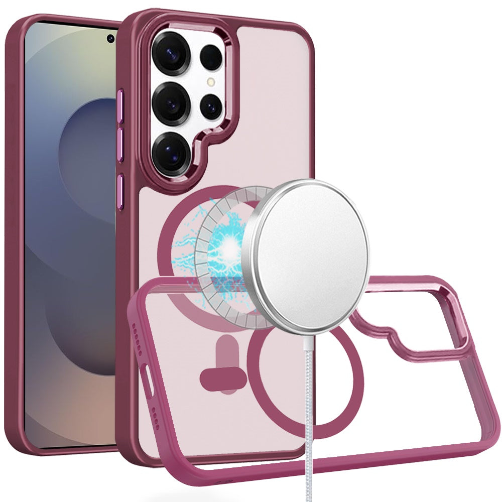 For Samsung Galaxy S25 Ultra MagSafe Compatible Transparent Greatest Clear Acrylic with Color Frame Thick Hybrid TPU Hard Case Cover