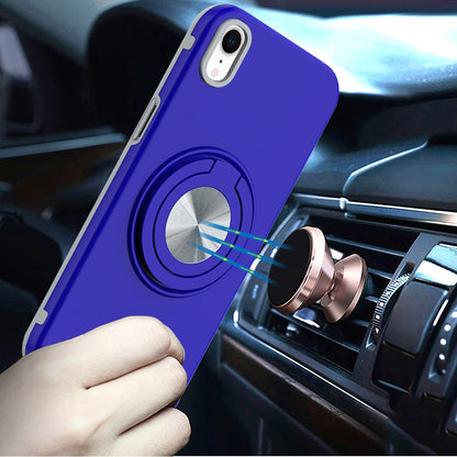 For Apple iPhone XR Metal Matte Hybrid with Invisible Rotational Ring Stand, Car Mount Friendly, Military Grade Slim Fit Sturdy Case Cover