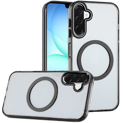 For Samsung Galaxy A17 5G Transparent Back Hybrid Case - Magnetic Circle, Color Frame, Metal Buttons, MagSafe Compatible Case Cover