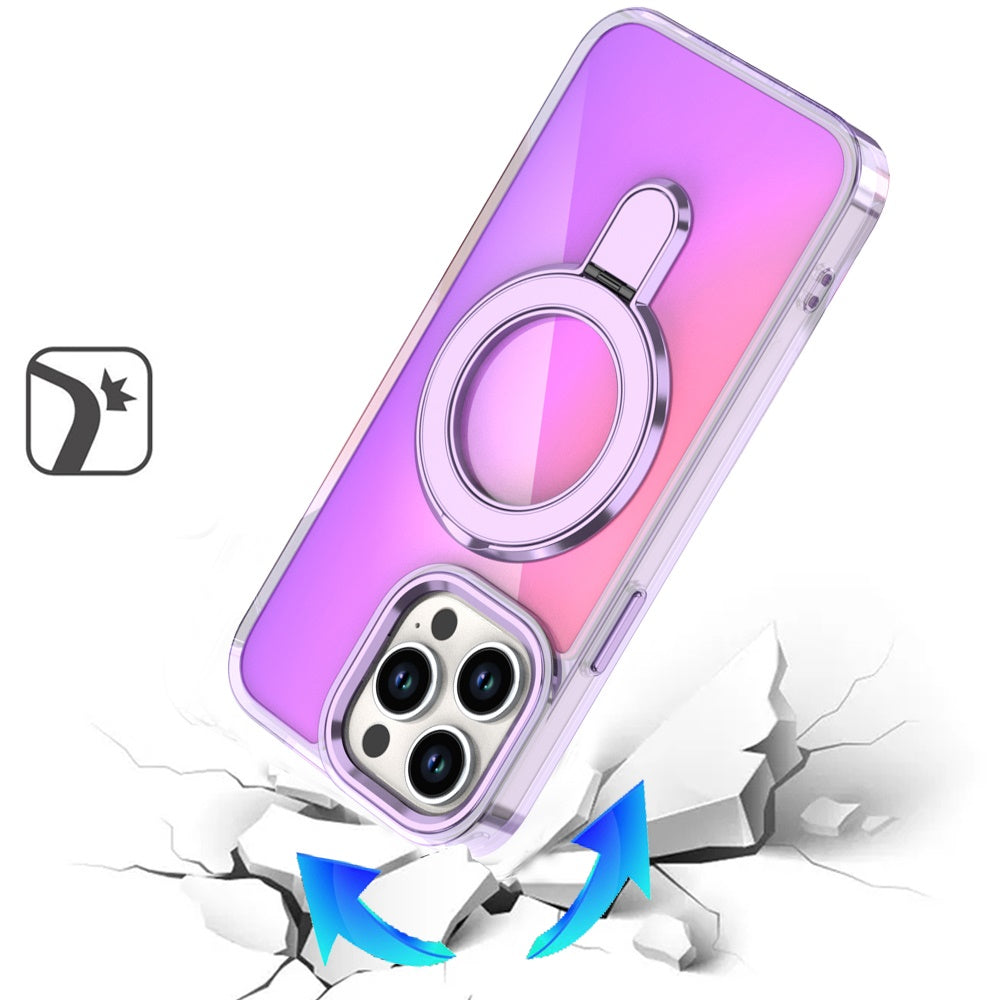 For Apple iPhone 16 Pro Max Chrome Hybrid with Rotating Magnetic Circle Ring Stand, Slim Shockproof Hybrid Case Cover