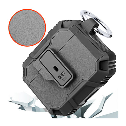 For Airpods Pro 3 (2025) Heavy Duty Hybrid Shockproof Case Hard PC Rubber TPU Cover with Open Button & Metal Hook Case Cover Blue