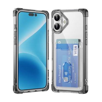 For Apple iPhone 16 Pro Max (6.9") Wallet Clear Case with Credit Card Holder Rubber Silicone TPU Protection Corner Bumper Shockproof Case Cover