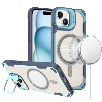 For Apple iPhone 15 Magnetic Circle Hybrid with Camera Stand, Compatible with MagSafe, Shockproof Protective Case Cover