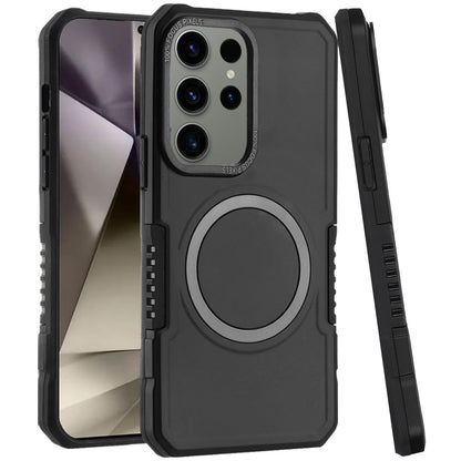 For Samsung Galaxy S25+ /S25 Plus /S24+ Plus Hybrid Armor Grip Metal Magnetic Circle Compatible with MagSafe for Wireless Charging Shockproof Case Cover